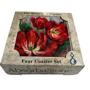 AbsorbaStone Red Tulip Absorbent Coaster NEW Set of 4